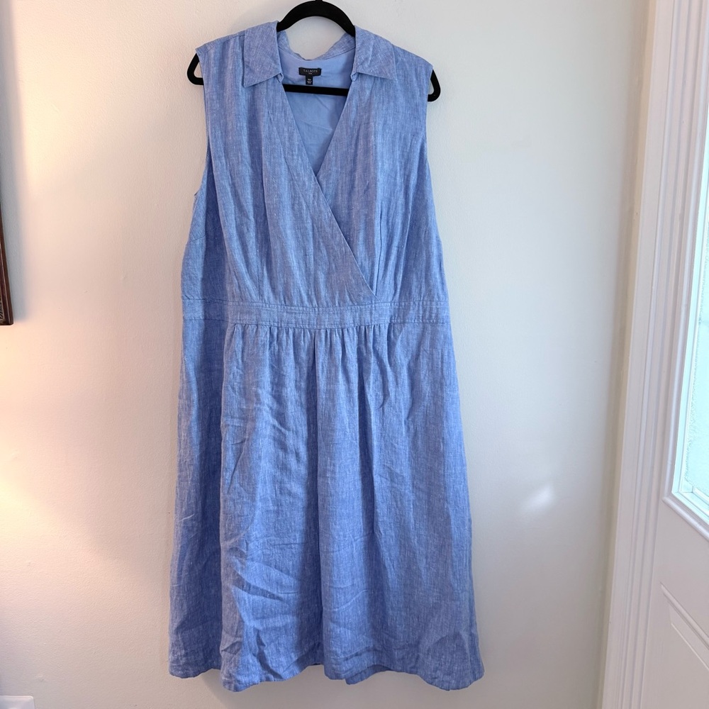 Talbots Light Blue Linen Sleeveless V-Neck Midi Dress
